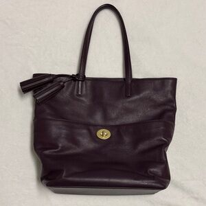 Leather Coach Tote Bag - Dark Plum